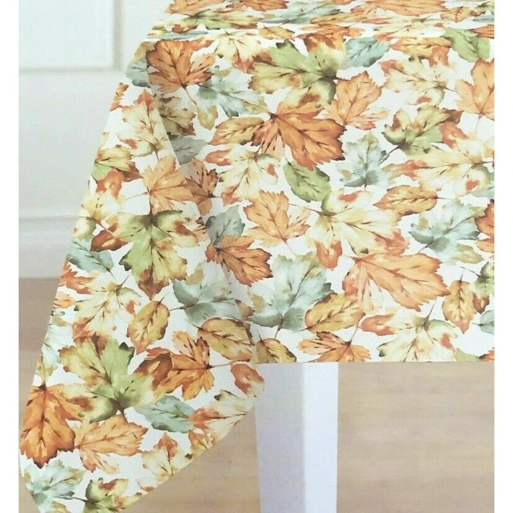 Thanksgiving Fabric Tablecloth 60x102 Oblong Fall Alluring Leaves Harvest